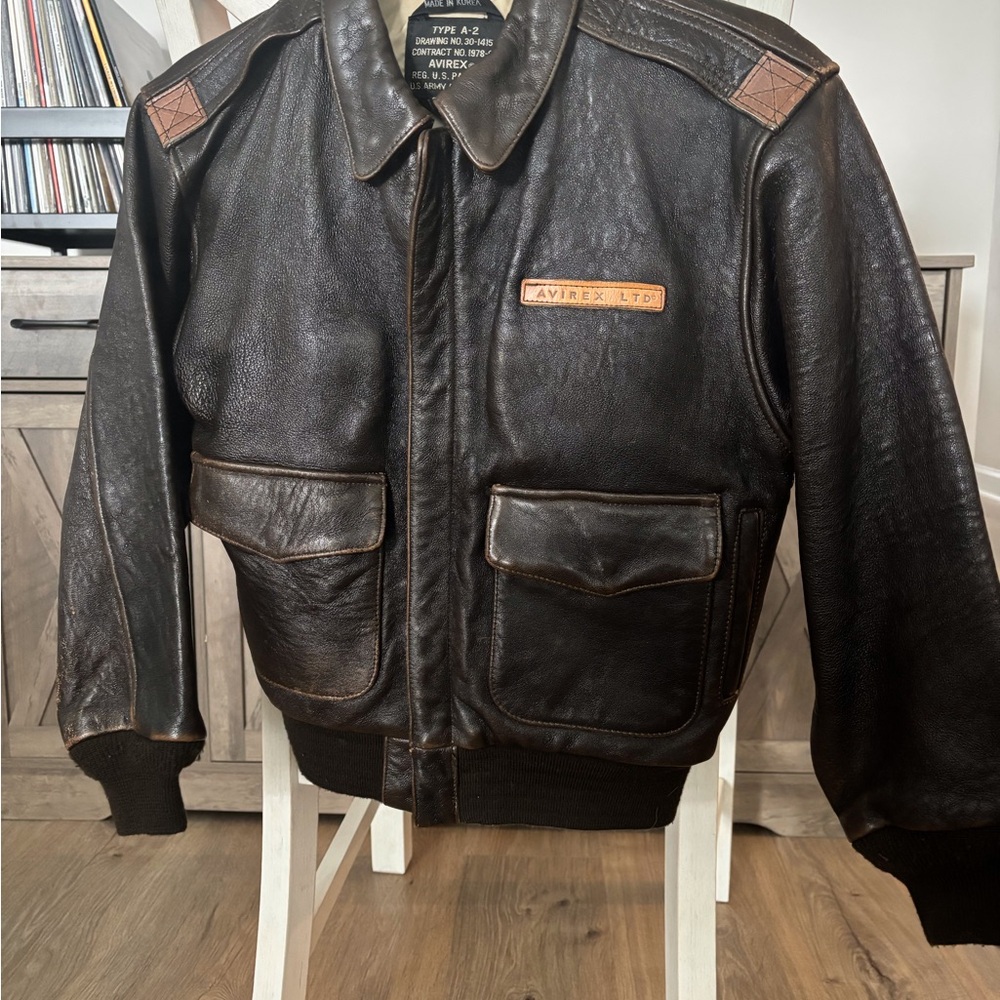Avirex Dark Brown Leather Bomber Jacket